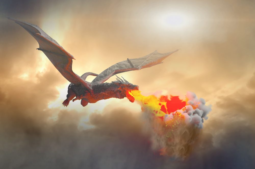 火を吹く恐竜のCG
