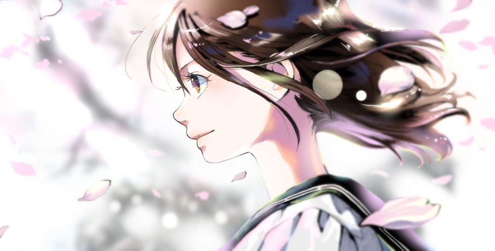 桜吹雪の中の少女